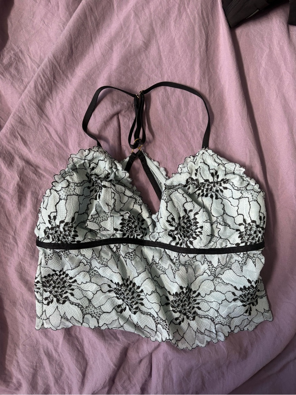 Lace Bralette Crop Top in Teal and Black